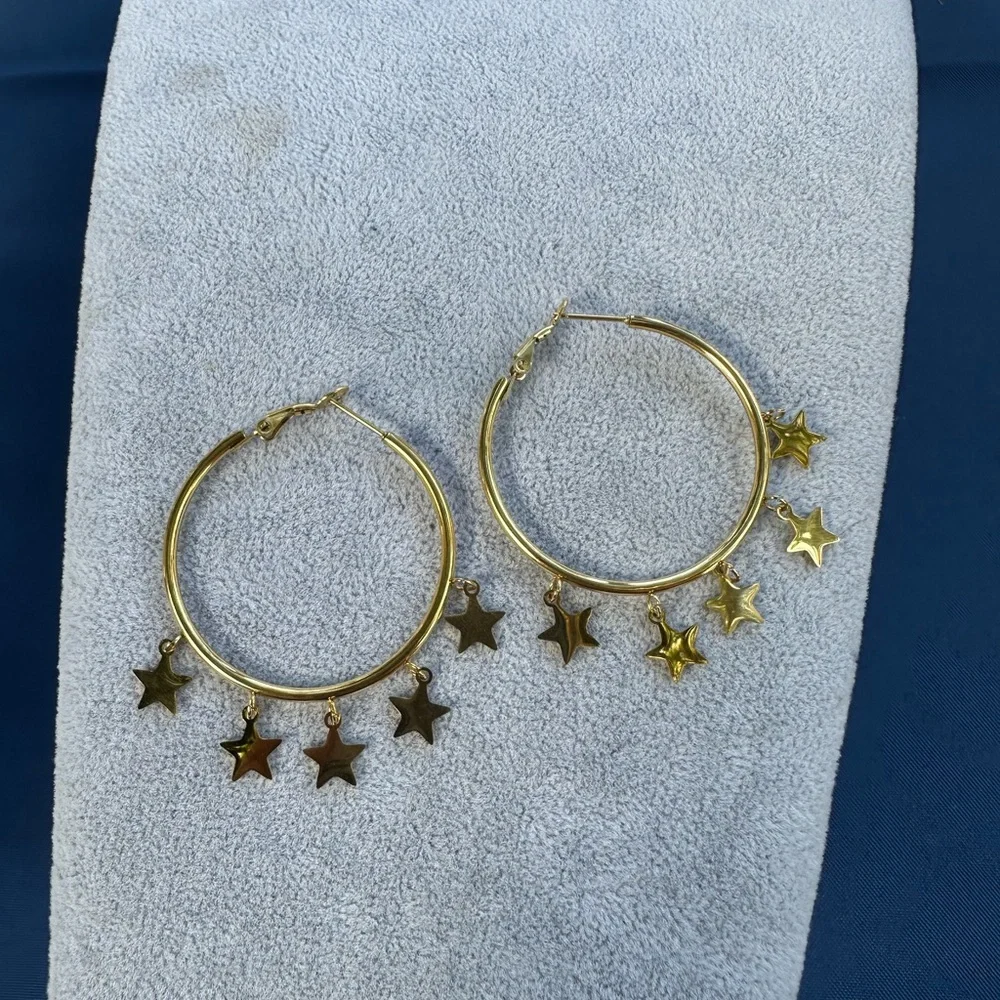 New Stainless Steel Gold Star Hoop Earrings - Picture 11 of 11